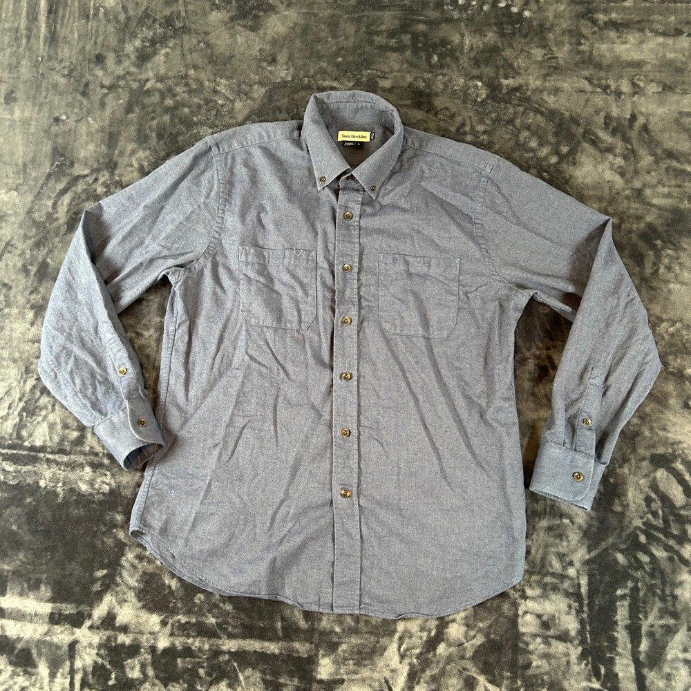 Tom Beckbe Button Down Shirt Mens L Blue Melange Cotton Long Sleeve Pockets